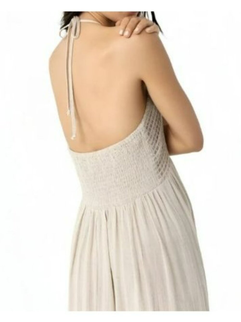 Tiffosi Beige Halter Maxi Dress Crochet Detail Size S Womens Casual Summer Wear - Picture 7 of 9
